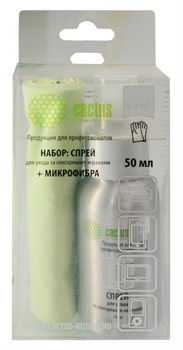 Чистящий набор (салфетки + спрей) Cactus CSP-S3001AL (S3001AL) для экранов и оптики 1 шт (25 х 25см; 50 мл) - фото 10787