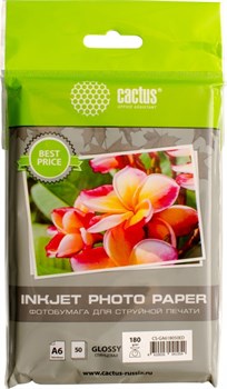 Фотобумага Cactus CS-GA618050ED A6 180г/м2, 50л, белая глянцевая для струйной печати - фото 11659