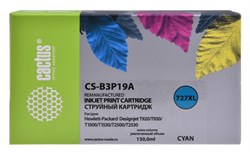 Струйный картридж Cactus CS-B3P19A (HP 727) голубой увеличенной емкости для HP DesignJet T920 ePrinter (CR354A), T930, T1500 ePrinter (CR356A), T1500 PostScript (CR357A), T1530, T2500 eMFP (CR358A), T2530 (130 мл) - фото 12346