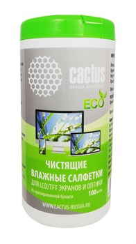 Салфетки влажные Cactus CS-1001PE для экранов и оптики (туба 100 шт) - фото 12580