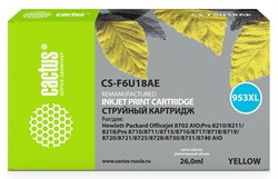 Струйный картридж Cactus CS-F6U18AE (HP 953XL) желтый увеличенной емкости для HP OfficeJet 7720 Pro, 7730 Pro, 7740 Pro, 8210 Pro, 8218 Pro, 8710 Pro, 8715 Pro, 8716 Pro, 8720 Pro, 8725 Pro, 8728 Pro, 8730 Pro, 8740 Pro (26 мл) - фото 13143