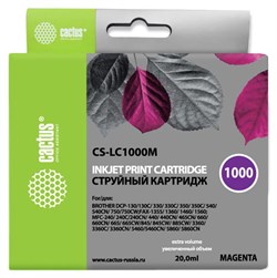 Струйный картридж Cactus CS-LC1000M (LC1000M) пурпурный для принтеров Brother DCP-130c, 330c, 350c, 357c, 540cn, 560cn, 750cw, 770cw, MFC-240c, 440cn, 465cn, 660cn, 680cn, 845cw, 885cw, 3360c, 5460cn (20 мл) - фото 14836