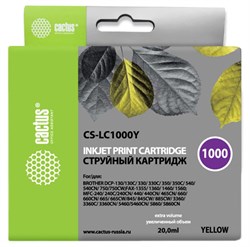 Струйный картридж Cactus CS-LC1000Y (LC1000Y) желтый для принтеров Brother DCP-130c, 330c, 350c, 357c, 540cn, 560cn, 750cw, 770cw, MFC-240c, 440cn, 465cn, 660cn, 680cn, 845cw, 885cw, 3360c, 5460cn (20 мл) - фото 14837