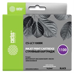 Струйный картридж Cactus CS-LC1100BK (LC1100BK) черный для принтеров Brother DCP-185c, 383c, 385c, 387c, 395cn, 585cw, J715w, 6690cw, MFC-490cw, J615w, 790cw, 795cw, 990cw, 5490cn, 5890cn, 5895cw, 6490cw (16 мл) - фото 14838