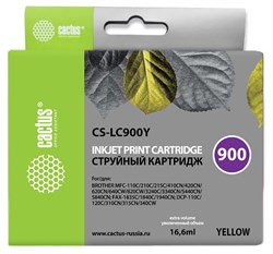 Струйный картридж Cactus CS-LC900Y (LC900Y) желтый для принтеров Brother DCP-110c, 115c, 117c, 120c, 310cn, 315cn, 340cw, MFC-210c, 215c, 3240c, 3340cn, 410cn, 425cn, 5440cn, 5840cn, 620cn, 640cw (16,6 мл) - фото 14853