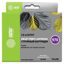 Струйный картридж Cactus CS-LC970Y (LC970Y) желтый для принтеров Brother DCP 135, DCP 135c, DCP 150, DCP 150c, DCP 153c, DCP 157c, DCP 750cn, MFC 235, MFC 235c, MFC 260, MFC 260c (20 мл) - фото 14857