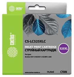 Струйный картридж Cactus CS-LC525XLC (LC525XL-C) голубой увеличенной емкости для принтеров Brother DCP J100, DCP J105, MFC J200 (14,4 мл) - фото 14867