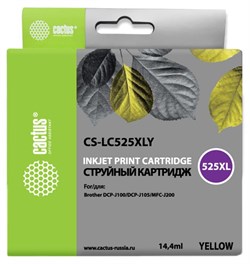 Струйный картридж Cactus CS-LC525XLY (LC525XL-Y) желтый для принтеров увеличенной емкости для принтеров Brother DCP J100, MFC J200 (14,4 мл) - фото 14869