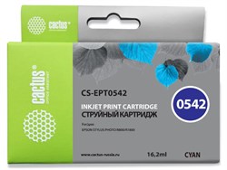 Струйный картридж Cactus CS-EPT0542 (T0542) голубой для принтеров Epson Stylus Photo R800, R1800 (16,2 мл) - фото 14889