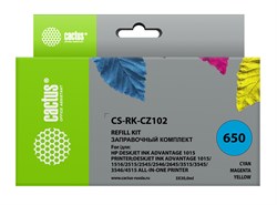 Заправочный набор Cactus CS-RK-CZ102 многоцветный для HP DeskJet 2515,DeskJet 3515; Ink Advantage 1015, 4515 eAiO (3*30ml) - фото 15570