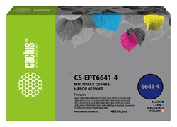 Чернила Cactus CS-EPT6641-4 черный/голубой/пурпурный/желтый набор для Epson L100, L110, L120, L132, L200, L210, L222, L300, L312, L350, L355, L382, L386, L456, L486, L550, L555, L566, L605, L655, L1300, L1455,  L3050 (4x100 мл) - фото 15789