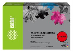 Чернила Cactus CS-I-PG510-CL511 черный/голубой/пурпурный/желтый набор для Canon Pixma MP240, MP250, MP260, MP270 (4x100 мл) - фото 15794