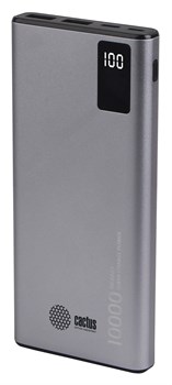 Мобильный аккумулятор Cactus CS-PBFSLT-10000 серый 3A 2xUSB (10'000 mAh) - фото 16210