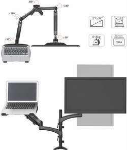 Кронштейн для монитора/ноутбука Cactus CS-VM-LH08-BK черный 13"-27" макс.8кг настольный поворот и наклон - фото 17071