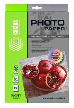 Фотобумага Cactus CS-GA417050 A4, 170г/м2, 50л., белый глянцевое для струйной печати - фото 17775