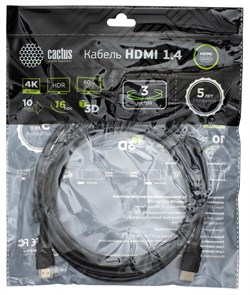 Кабель аудио-видео Cactus CS-HDMI.1.4-3 HDMI (m)/HDMI (m) 3м. позолоченные контакты, черный - фото 18811