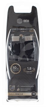 Кабель аудио-видео Cactus CS-HDMI.2-1.8 HDMI (m)/HDMI (m) 1.8м. позолоченные контакты, черный - фото 18830