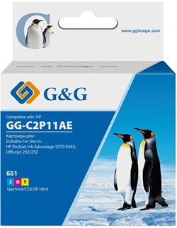 Струйный картридж G&G GG-C2P11AE (HP 651) многоцветный для HP DeskJet 5575, 5645 (12 мл) - фото 19430