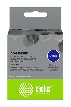Картридж ленточный Cactus CS-LK4SBE черный для Epson LW300, LW400, LW700, LW600P, LW1000P, K400, Z700, Z900 - фото 20223