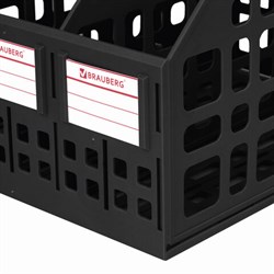 Лоток вертикальный для бумаг Brauberg "Maxi Plus", 240 мм, 3 отделения, сетчатый, сборный, черный - фото 20520