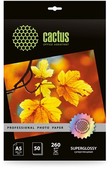 Фотобумага Cactus Prof CS-HGA526050 A5/260г/м2, 50л, белая глянцевая для струйной печати - фото 20840