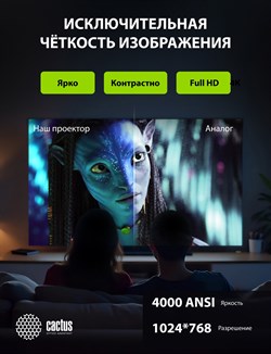 Проектор Cactus Bright CS-V1.B 3LCD 4000Lm ANSI (1024x768) 30000:1 ресурс лампы:10000часов 1xUSB typeA 1xUSB typeB 2xHDMI 4кг - фото 25101