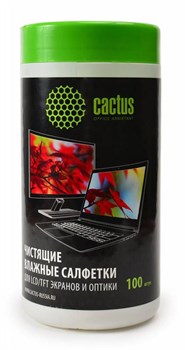 Салфетки влажные Cactus CS-T1001 для экранов и оптики (туба 100 шт) - фото 9869