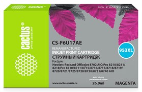 Струйный картридж Cactus CS-F6U17AE (HP 953XL) пурпурный увеличенной емкости для HP OfficeJet 7720 Pro, 7730 Pro, 7740 Pro, 8210 Pro, 8218 Pro, 8710 Pro, 8715 Pro, 8716 Pro, 8720 Pro, 8725 Pro, 8728 Pro, 8730 Pro, 8740 Pro (26 мл) Струйный картридж Cactus CS-F6U17AE (HP 953XL) пурпурный увеличенной емкости для HP OfficeJet 7720 Pro, 7730 Pro, 7740 Pro, 8210 Pro, 8218 Pro, 8710 Pro, 8715 Pro, 8716 Pro, 8720 Pro, 8725 Pro, 8728 Pro, 8730 Pro, 8740 Pro (26 мл)