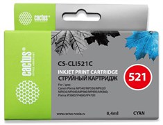 Струйный картридж Cactus CS-CLI521C (CLI-521C) голубой для Canon Pixma iP3600, iP4600, iP4600x, iP4700, MP310, MP310x, MP540, MP540X, MP550, MP560, MP620, MP620b, MP630, MP640, MP660, MP980, MP990, MX860, MX870 (8,4 мл)