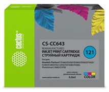 Струйный картридж Cactus CS-CC643 (HP 121) цветной для HP DeskJet D1663, D2500, D2563, D2663, D5563, F2423, F2483, F2493, F4213, F4275, F4280, F4283, F4583; ENVY 110; PhotoSmart C4683, C4783 (9 мл)