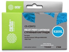 Струйный картридж Cactus CS-CD972 (HP 920XL) голубой увеличенной емкости для HP OfficeJet 6000 Pro, 6500, 6500a, 7000, 7500, 7500a (e910a) (14,6 мл)