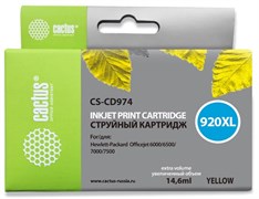 Струйный картридж Cactus CS-CD974 (HP 920XL) желтый увеличенной емкости для HP OfficeJet 6000 Pro, 6500, 6500a, 7000, 7500, 7500a (e910a) (14,6 мл)