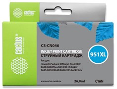 Струйный картридж Cactus CS-CN046 (HP 951XL) голубой увеличенной емкости для HP OfficeJet 251dw Pro, 276dw Pro, 8100 Pro, 8100e, 8600 Pro (N911a), 8600 Pro Plus (N911g), 8610 Pro (A7F64A), 8615 Pro, 8616 Pro, 8620 Pro (A7F65A) (26 мл) Струйный картридж Cactus CS-CN046 (HP 951XL) голубой увеличенной емкости для HP OfficeJet 251dw Pro, 276dw Pro, 8100 Pro, 8100e, 8600 Pro (N911a), 8600 Pro Plus (N911g), 8610 Pro (A7F64A), 8615 Pro, 8616 Pro, 8620 Pro (A7F65A) (26 мл)