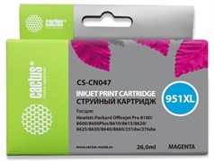 Струйный картридж Cactus CS-CN047 (HP 951XL) пурпурный увеличенной емкости для HP OfficeJet 251dw Pro, 276dw Pro, 8100 Pro, 8100e, 8600 Pro (N911a), 8600 Pro Plus (N911g), 8610 Pro (A7F64A), 8615 Pro, 8616 Pro, 8620 Pro (A7F65A) (26 мл)