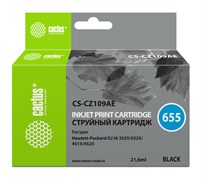 Струйный картридж Cactus CS-CZ109AE (HP 655) черный для HP DeskJet Ink Advantage 3525, Ink Advantage 4615, Ink Advantage 4625, Ink Advantage 5520 series, Ink Advantage 5525, Ink Advantage 6525 (21,6 мл)