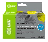 Струйный картридж Cactus CS-CZ112AE (HP 655) желтый для HP DeskJet Ink Advantage 3525, Ink Advantage 4615, Ink Advantage 4625, Ink Advantage 5520 series, Ink Advantage 5525, Ink Advantage 6525 (14,6 мл)