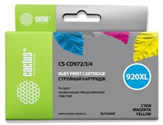 Комплект струйных картриджей Cactus CS-CD972/3/4 (HP 920XL) для HP OfficeJet 6000 Pro, 6500, 6500a, 7000, 7500, 7500a (e910a) (3 x 14,6 мл) Комплект струйных картриджей Cactus CS-CD972/3/4 (HP 920XL) для HP OfficeJet 6000 Pro, 6500, 6500a, 7000, 7500, 7500a (e910a) (3 x 14,6 мл)