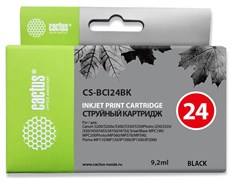 Струйный картридж Cactus CS-BCI24BK (BCI-24) черный для Canon BJ S330, i250, i255, i320, i350, i355, i450, i455, i470, i475, i475d, imageClass MP360, MP370, MP390, MPC190, MPC200, MultiPass C190, C200, F20, MP360, MP370 (9,2 мл)