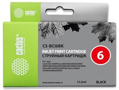 Струйный картридж Cactus CS-BCI6BK (BCI-6BK) черный для Canon i905d, i950s, i960x, i965, i990, i9100, i9950, S800, S820, S900, S9000, iP600d, iP8500, JX500, MP750, MP760, BJC8200 (12 мл)