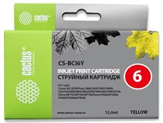 Струйный картридж Cactus CS-BCI6Y (BCI-6Y) желтый для Canon S800, S820, S900, S9000, i550, i560, i860, i865, i905d, i950s, i960x, i965, i990, i9100, i9950, JX500, MP750, MP760, iP600d, iP3000, iP600d, iP8500, BJC8200 (12 мл)