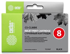 Струйный картридж Cactus CS-CLI8BK (CLI-8BK) черный для Canon Pixma iP4200, iP5200, MP500, MP800, iP4300, iP5300, MP800, MP830, MP530, MP600, MP810, MP470, MX850, iP6600D, iP6700D, MP970, Pro9000, Pro9000 Mark II (12 мл)