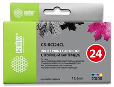 Струйный картридж Cactus CS-BCI24CL (BCI-24) цветной для Canon BJ-i250, i320, i350, i450, i475, BJ-S200, S300, S330; Pixma iP1000, iP1500, iP2000, MP110, MP130, MP410, MP430; SmartBase MP360, MP390, MPC190, MPC200 (12,6 мл)