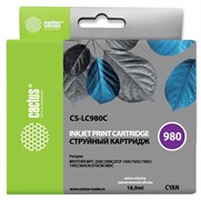 Струйный картридж Cactus CS-LC980C (LC980C) голубой для принтеров Brother DCP-145c, 163c, 165c, 167c, 195c, 197c, 365cn, 375cw, 377cw, MFC-250c, 255cw, 257cw, 290c, 295cn, 297c (16 мл)