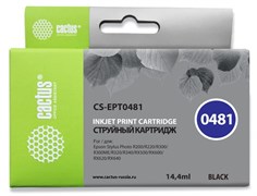 Струйный картридж Cactus CS-EPT0481 (T0481) черный для принтеров Epson PM A870, D770; Epson Stylus Photo R200, R210, R220, R300, R300M, R310, R320, R330, R340, R350, RX300, RX320, RX500, RX510, RX600, RX620, RX630, RX640 (14,4 мл)