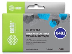 Струйный картридж Cactus CS-EPT0482 (T0482) голубой для принтеров Epson PM A870, D770; Epson Stylus Photo R200, R210, R220, R300, R310, R320, R330, R340, R350, RX300, RX320, RX500, RX510, RX600, RX620, RX630, RX640 (14,4 мл)