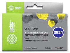 Струйный картридж Cactus CS-EPT0924 (T0924) желтый для принтеров Epson Stylus C91, C240, CX4300, T26, T27, TX106, TX109, TX117, TX119 (6,6 мл)