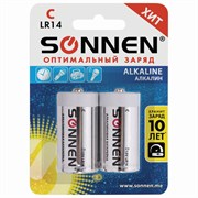 Батарейки комплект 2 шт., SONNEN Alkaline, С (LR14, 14А), алкалиновые, блистер Батарейки комплект 2 шт., SONNEN Alkaline, С (LR14, 14А), алкалиновые, блистер