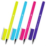 Ручка шариковая Brauberg spft touch stick "neon", синяя, мягкое покрытие, корпус ассорти, узел 0,7 мм